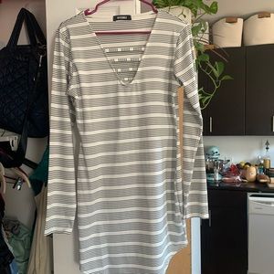 Long sleeve black & white striped mini dress
